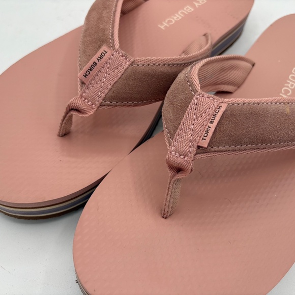 Tory Burch 70s Style Platform Flip Flops Sandals Sz 13 Pink Blush Suede - Picture 6 of 11